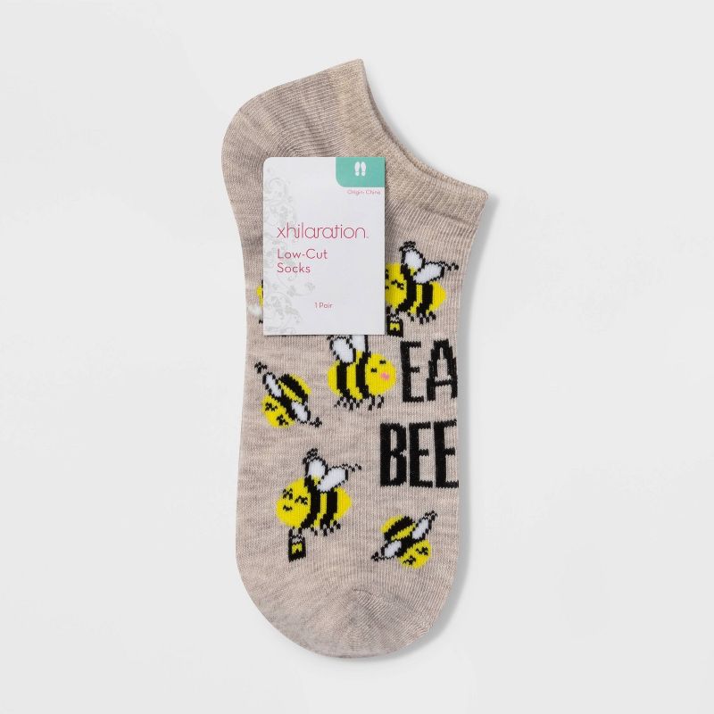 Women's 'Easy Beezy' Bee Low Cut Socks - Xhilaration™ Oatmeal Heather 4-10