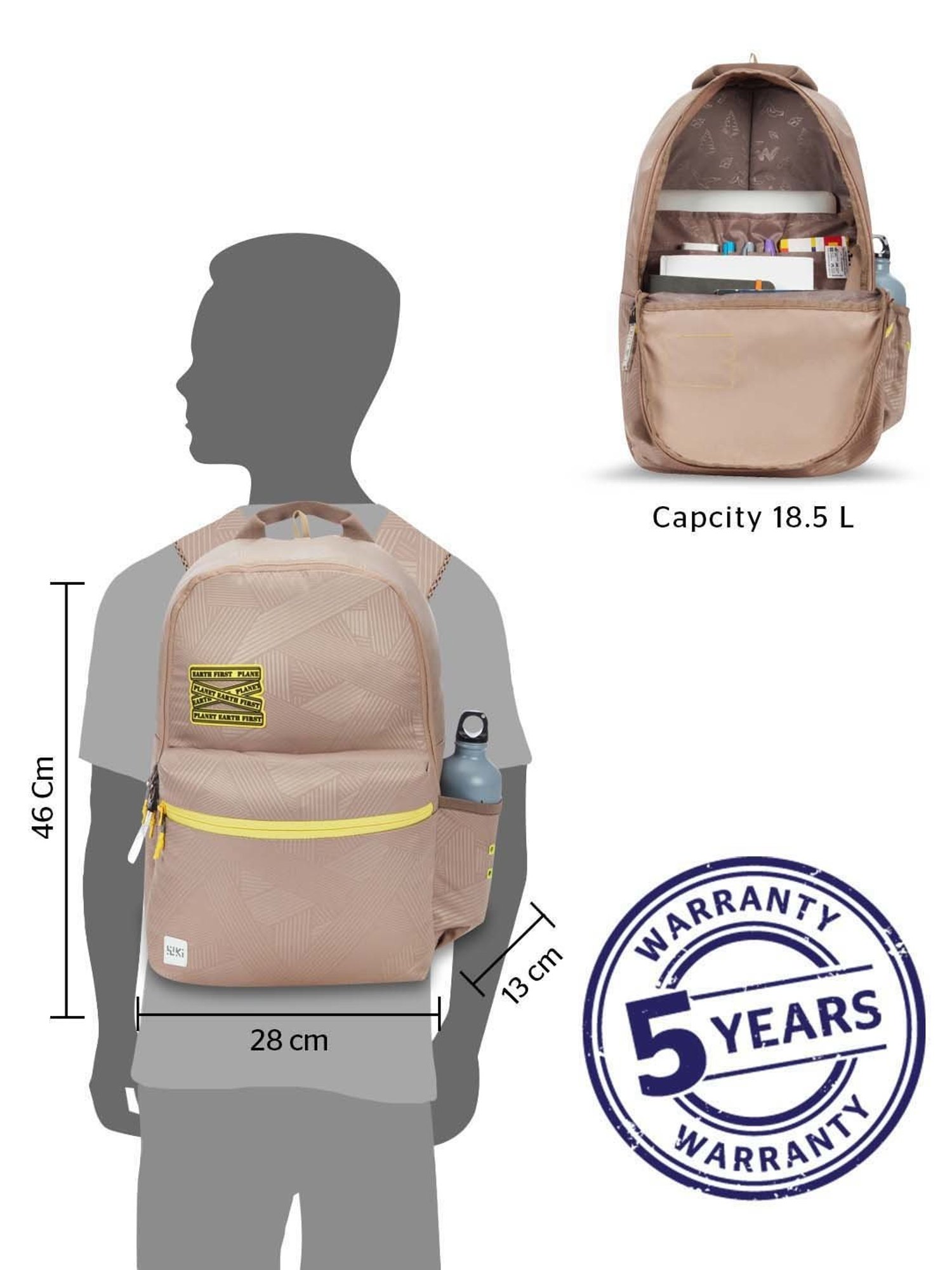 Wiki 18.5 Ltrs Beige Medium Backpack