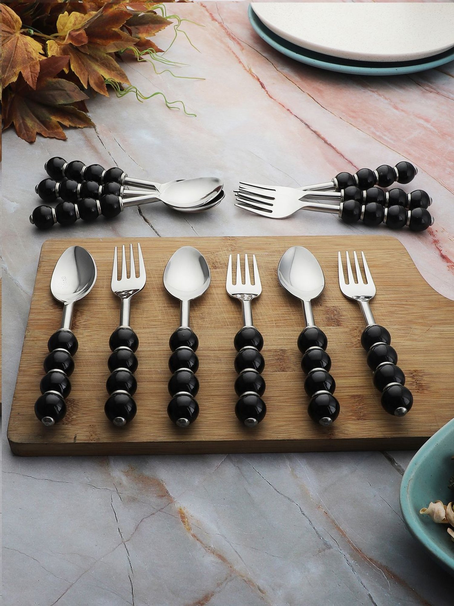 VarEesha Black Steel Spoons & Forks - Set of 12