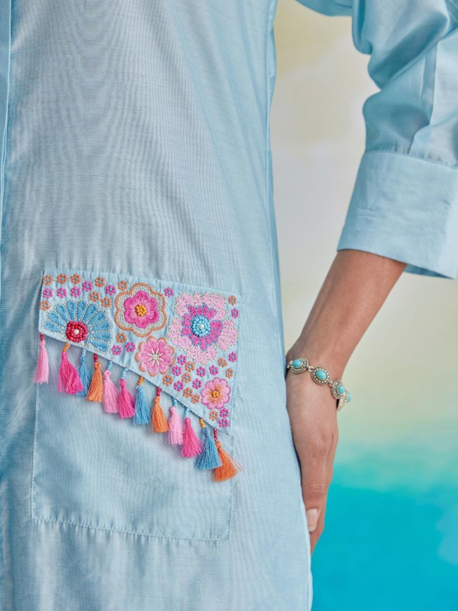 Autumnlane Tushki Softblue Cotton Tunic with Pant Co-ord Set