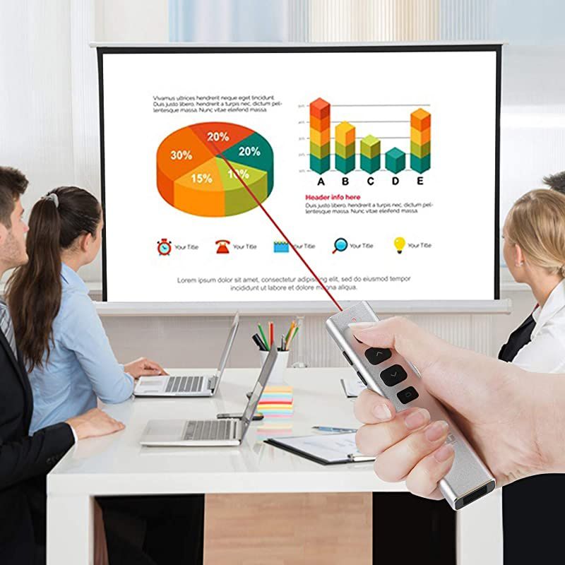 Wireless Presenter Remote Presentation Pointer Clicker PowerPoint Slide Advancer USB Rechargeable PPT Pen Mouse for Mac Windows Keynote Laptop Computer Google Slides Silver