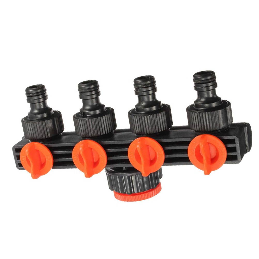 Garden Hose Quick Connector 4 Outlets Plastic Water Pipes Connector for Garden (Black and Jacinth)