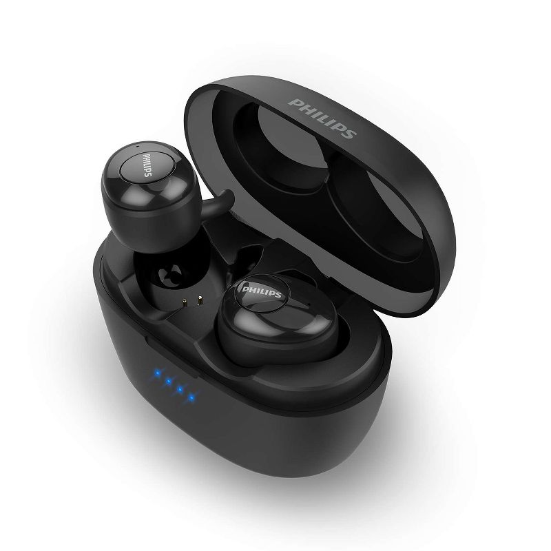 Philips T3215 Bluetooth 5.1 Wireless in-Ear Earbuds, TWS Stereo Headphones, IPX4, Up to 24 (6 + 18) hrs of Playtime (USB-C Charging), Black (TAT3215BK)