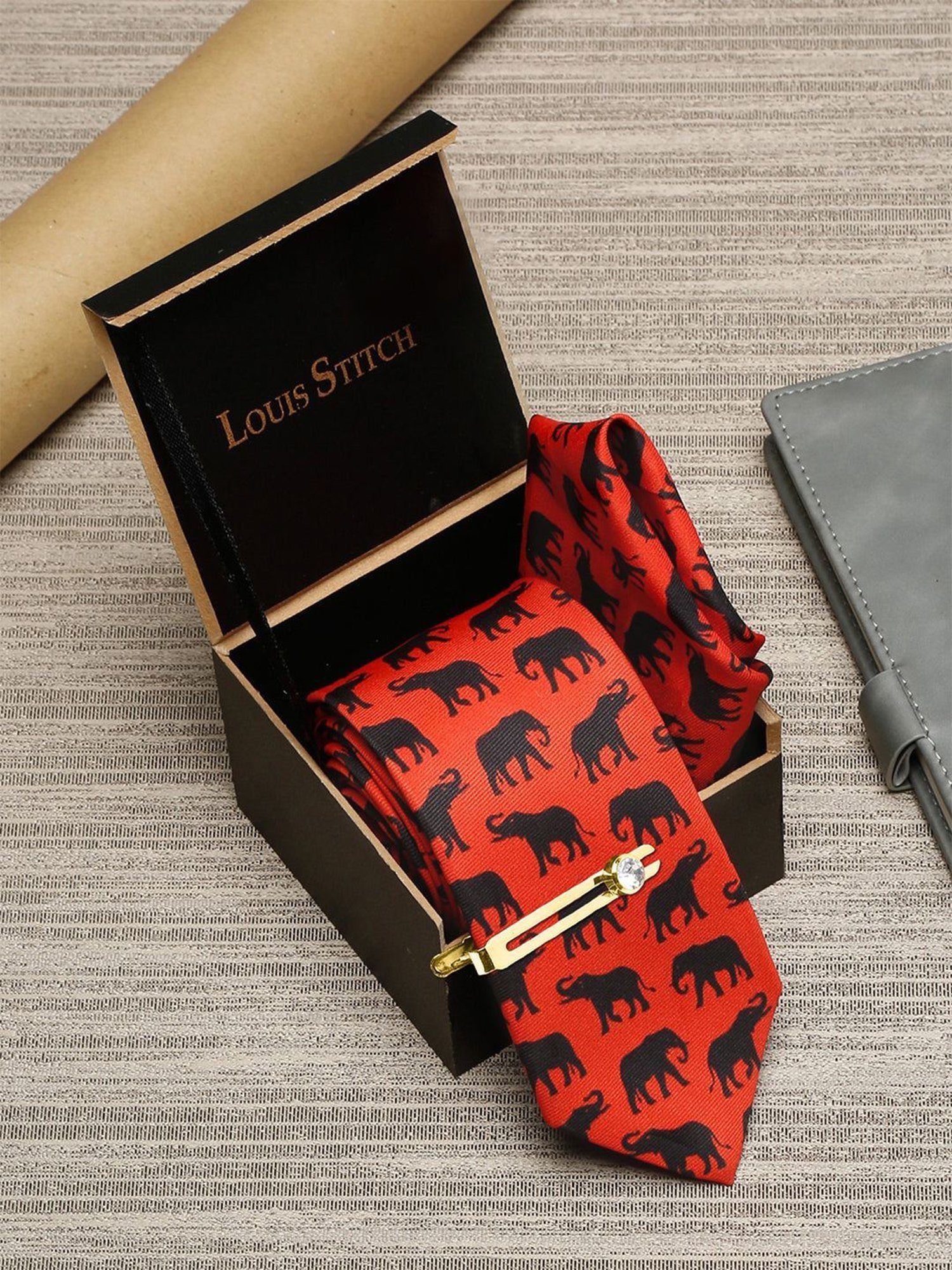 Louis Stitch Orange Printed Necktie Gift Set - Set of 3