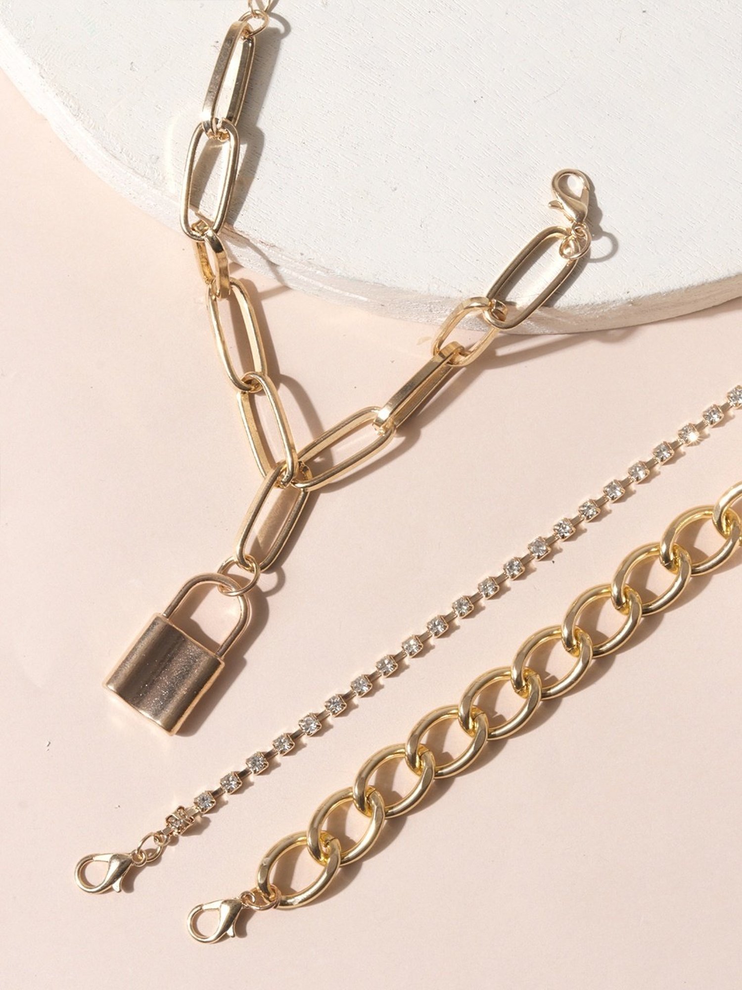 ToniQ Linked Stones Charm Padlock Stack Bracelet for Women - Set of 3