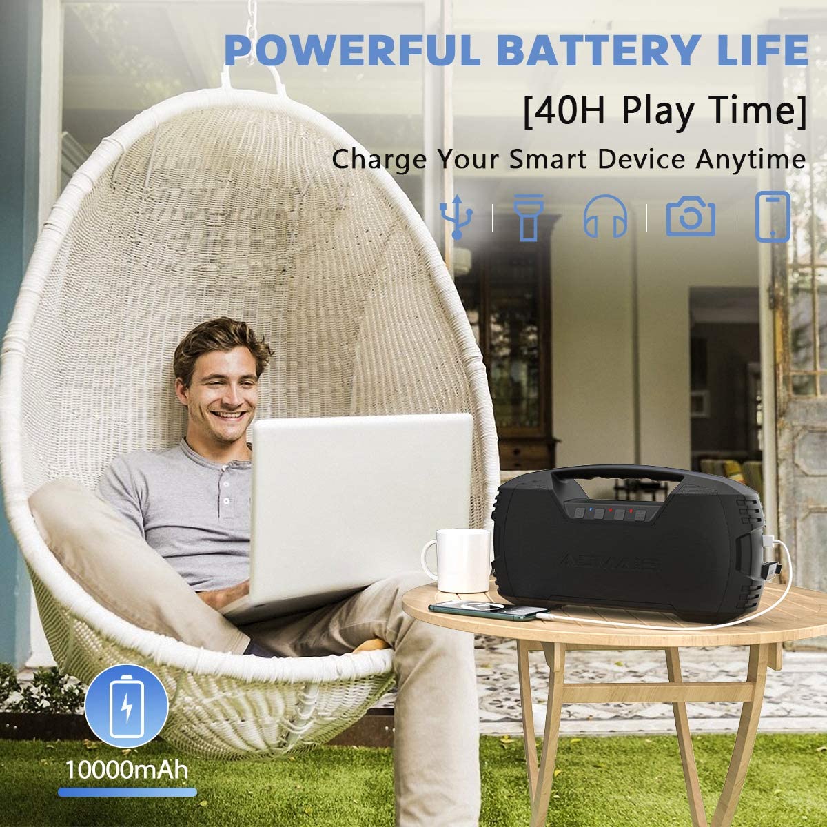 AOMAIS GO Bluetooth Speakers, 40H Playtime Outdoor Portable Speaker, 40W Stereo Sound Rich Bass, IPX7 Waterproof Bluetooth 5.0 Wireless Pairing,10000mAh Power Bank, for Party, Travel [2020 Upgrade]