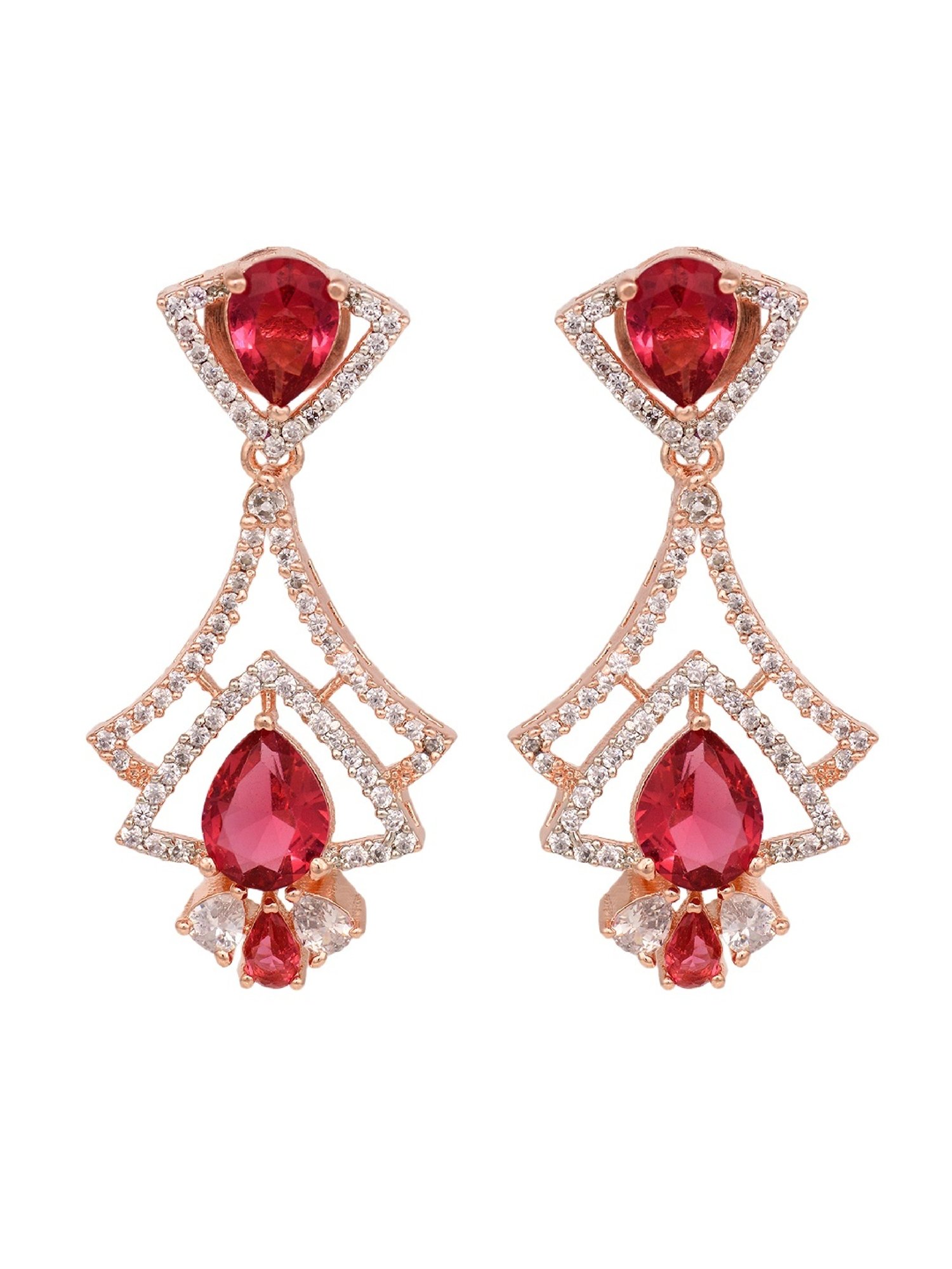 Saraf RS Jewellery Rose Gold Pink & White AD Studded Earrings