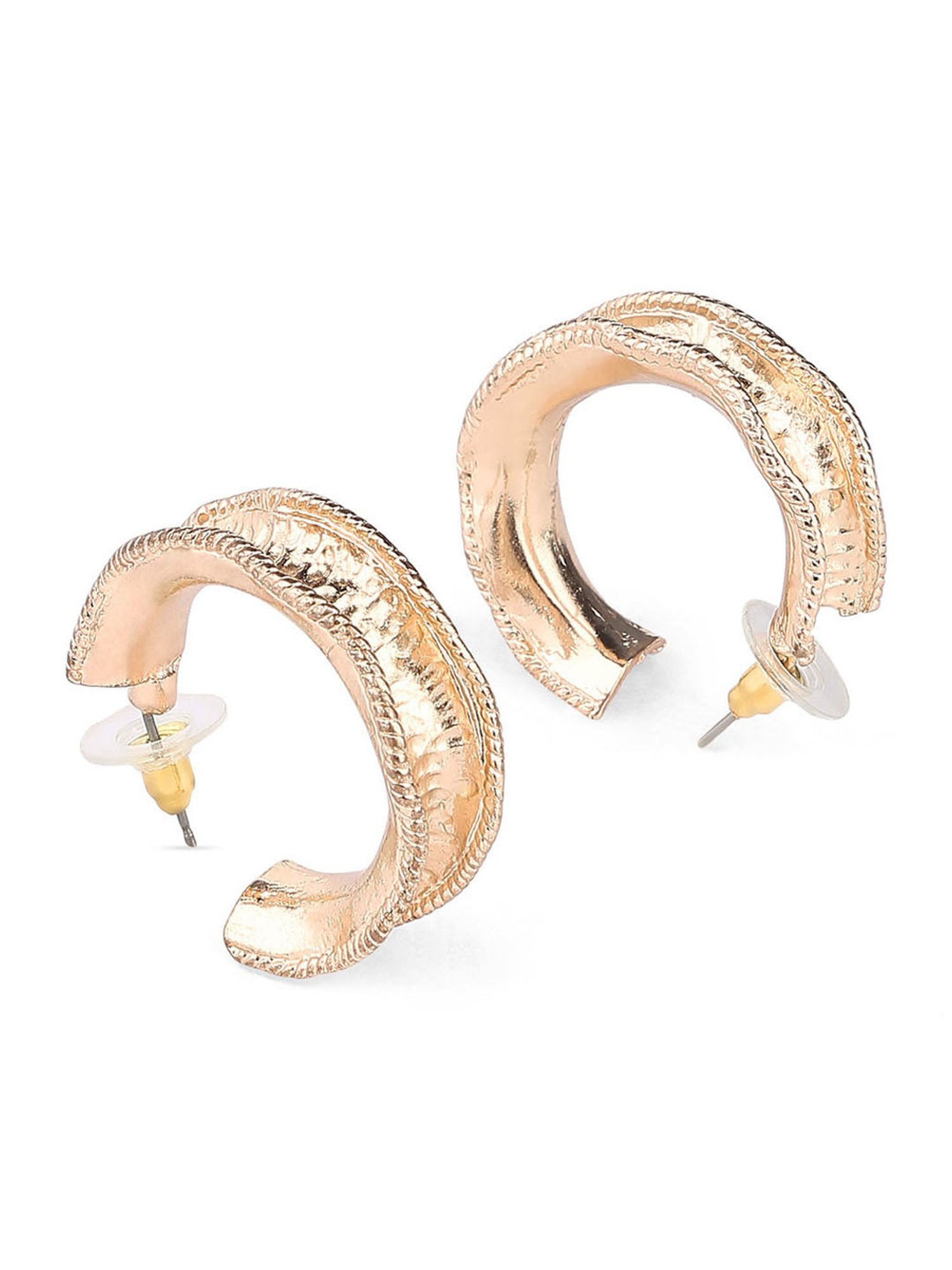 ToniQ Stylish Gold-Plated Textured Hoop Earrings for Women