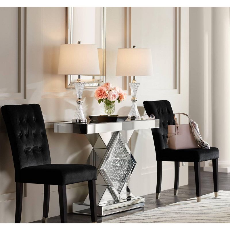 Regency Hill Modern Table Lamps Set of 2 with USB Charging Port Chrome and Glass Drum Shade for Living Room Family Bedroom Bedside