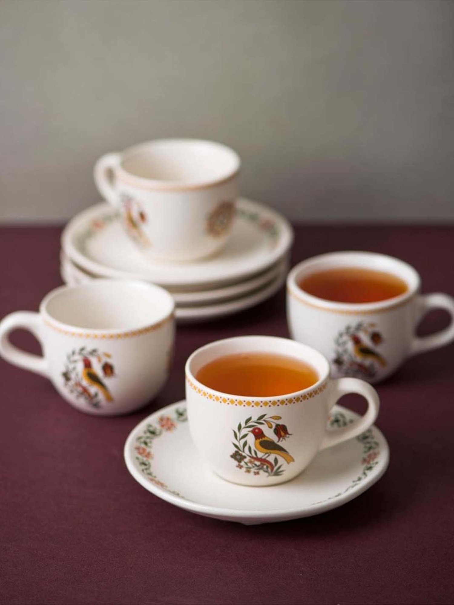 Fabindia Home Pushp Multicolor Ceramic Casted Cup & Saucer (180ml) - Set of 8