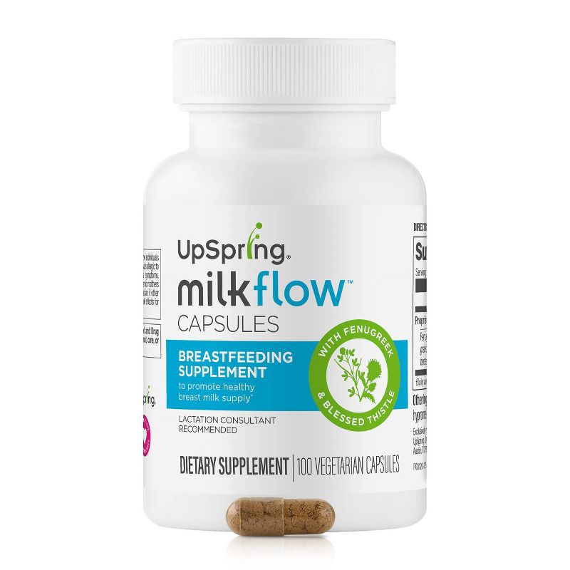 UpSpring Milkflow Fenugreek + Blessed Thistle Capsules Breastfeeding Supplement - 100ct