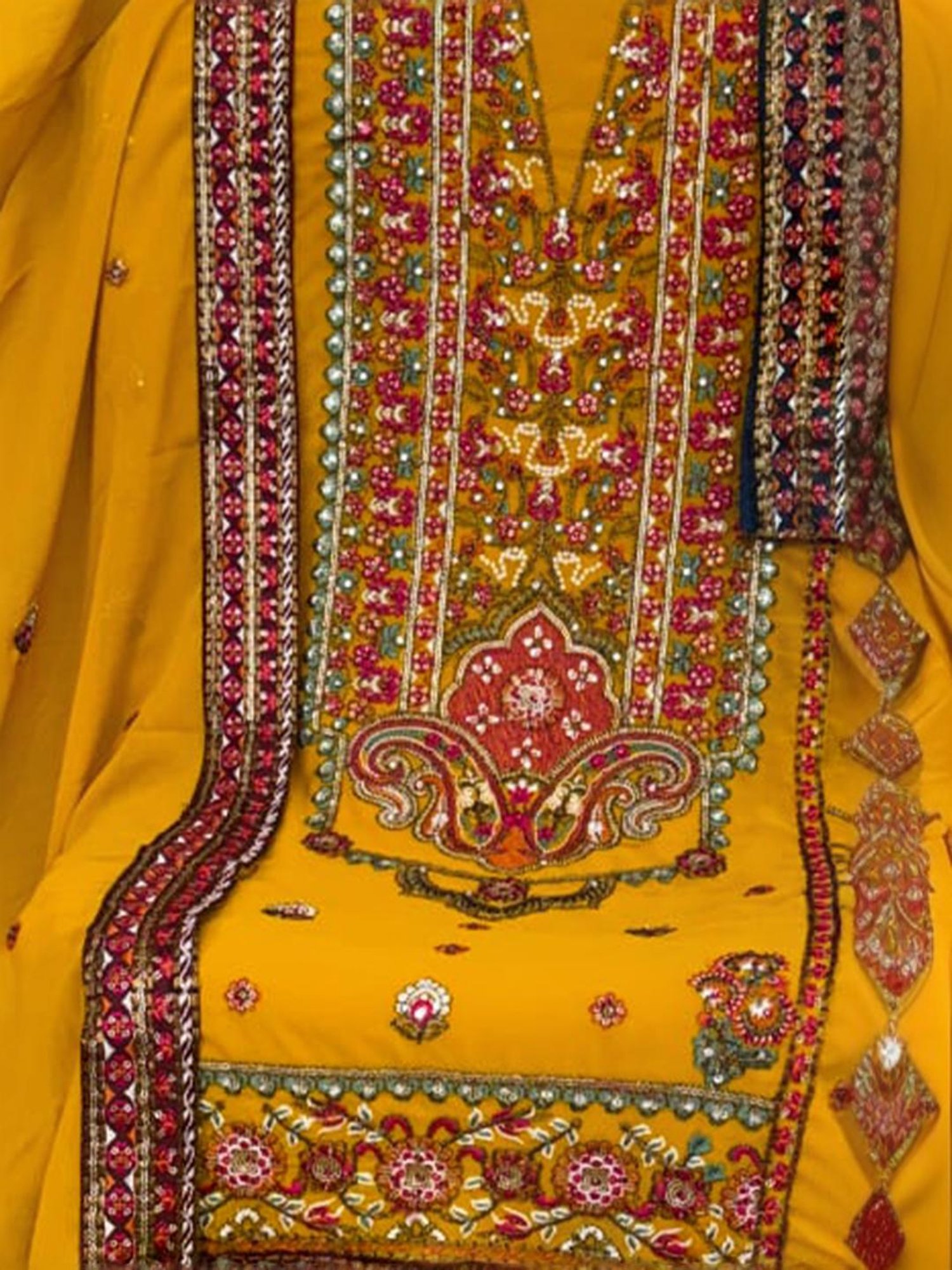 Odette Yellow Embroidered Unstitched Dress Material