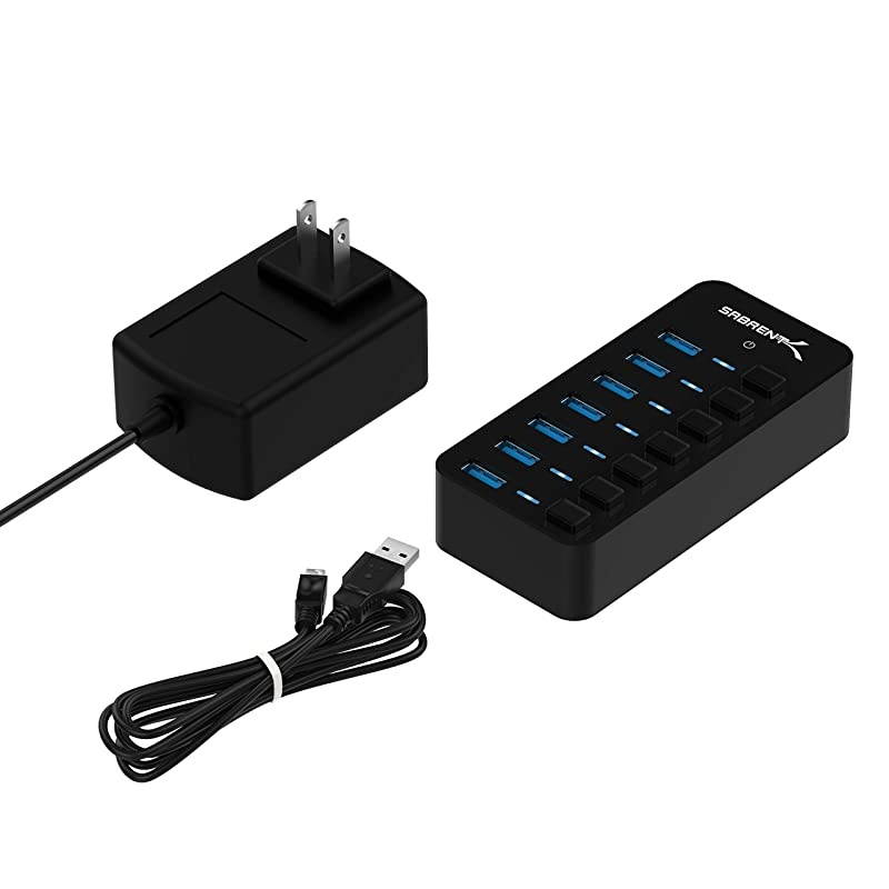 36W 7Port USB 30 Hub with Individual Power Switches and LEDs Includes 36W 12V3A Power Adapter HBBUP7