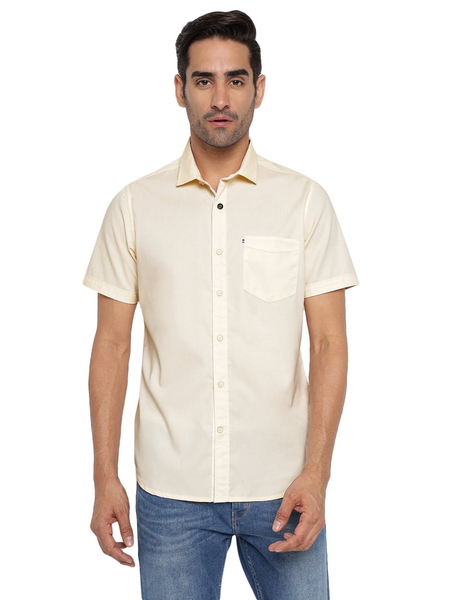 Red Chief Cream Slim Fit Shirt