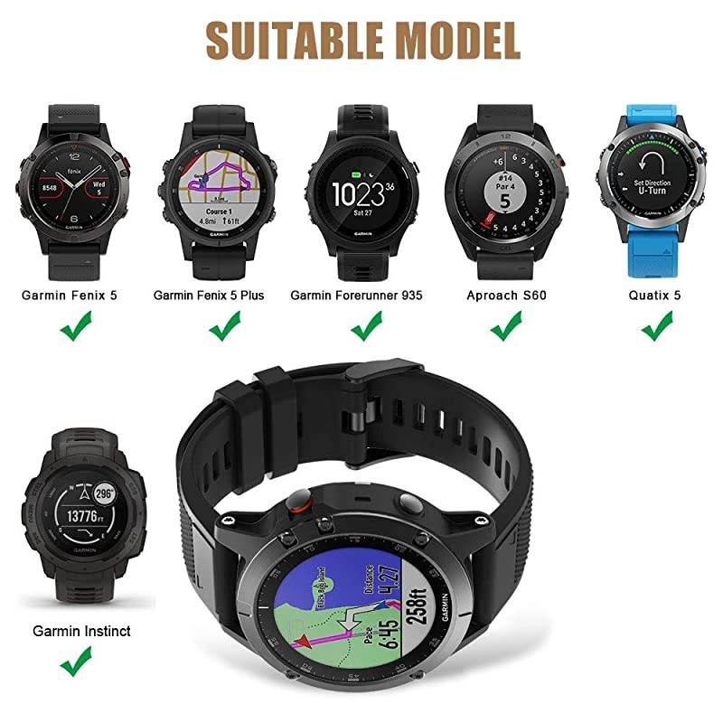 5 Band/6 Band, Compatible with Garmin 5/5 Plus/6/6 Pro/Instinct/Forerunner 935/945/Approach S60 Watch, Soft Silicone Sport Replacement Strap 22mm Quick Fit Band