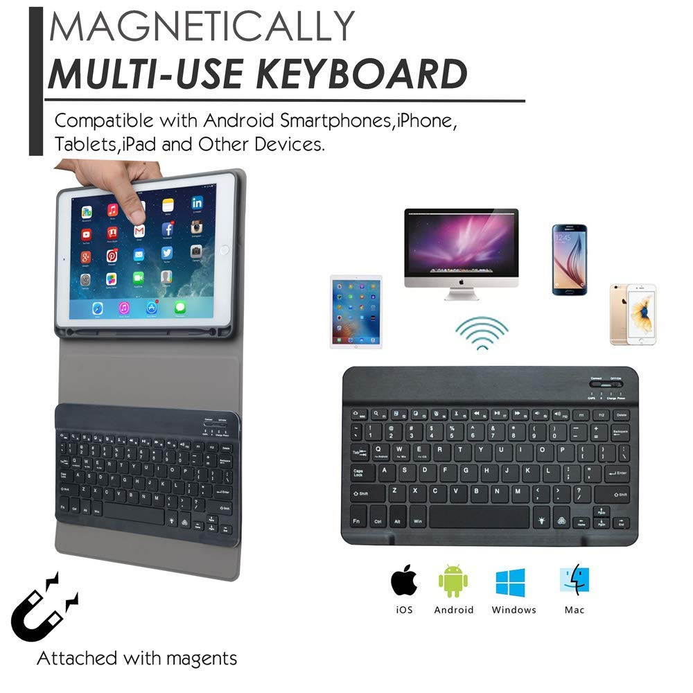 iPad 2 iPad 3 iPad 4 Keyboard Case with Backlight Thin Lightweight PU Leather Removable Wireless Bluetooth Backlit Keyboard Slim Folio Cover Soft Protection for Apple iPad 2nd 3rd 4th Generation