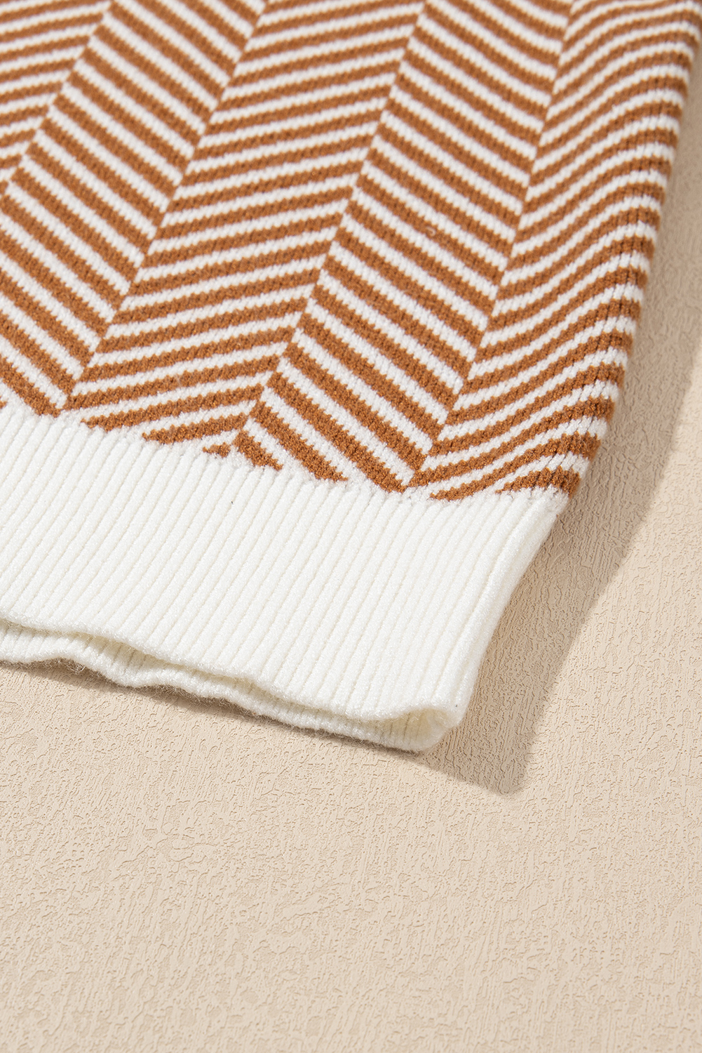 Coffee Stripe Contrast Edge Crew Neck Drop Shoulder Sweater