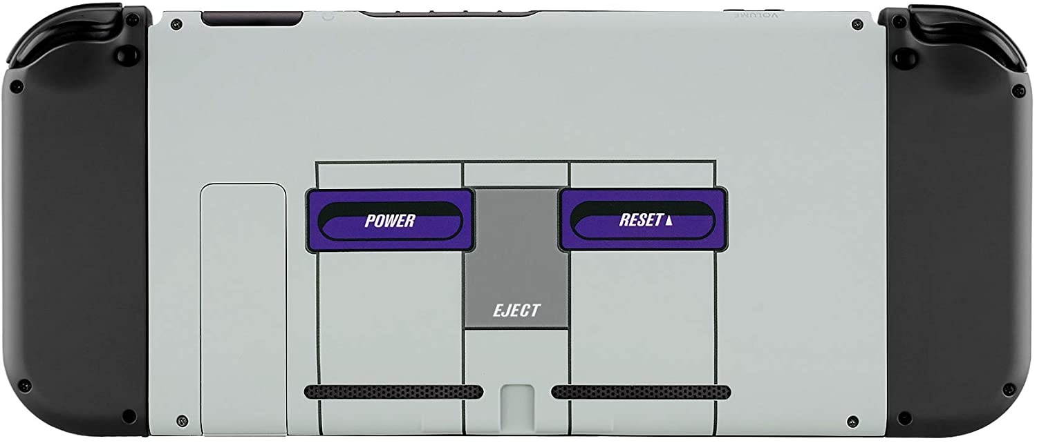eXtremeRate Soft Touch Grip Classics SNES Style Console Back Plate DIY Replacement Housing Shell Case for Nintendo Switch Console with Kickstand &ndash; JoyCon Shell NOT Included