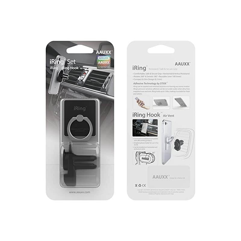 with Air Vent Cradle Mount Easiest Car Mount Ring Holder Cradle AAUXX Original Cell Phone Ring Grip Finger Holder Mobile Stand Car Air Vent Universally CompatibleJet Black