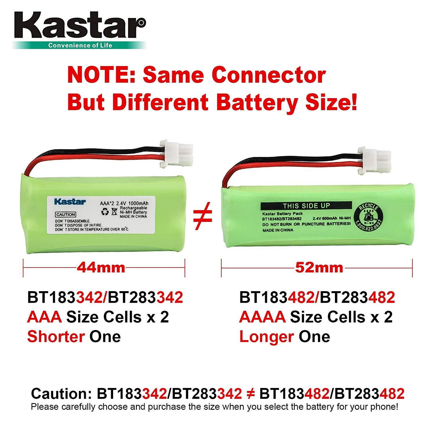 Kastar BT183482 / BT283482 Cordless Phone Battery Ni-MH 2.4V 600 mAh Replacement for Vtech LS6475-3 Vtech DS6401 DS6421 DS6422 DS6472 LS6405 LS6425 LS6426 LS6476 Vtech 89-1348-01-00 DECT Handset
