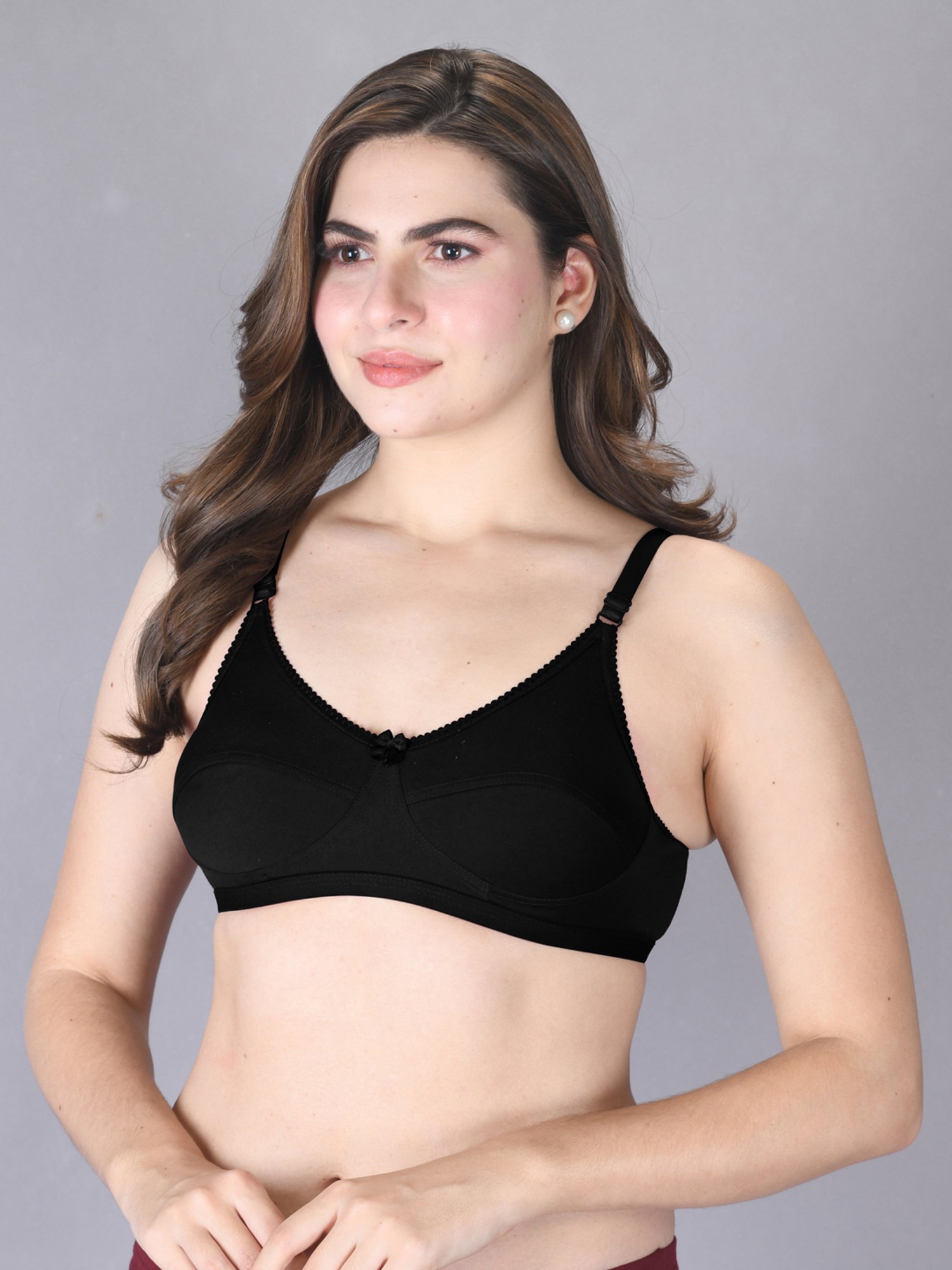 Lux Venus Peach & Black Full Coverage Non-Wired Bra With Adjustable Strap - Pack of 2