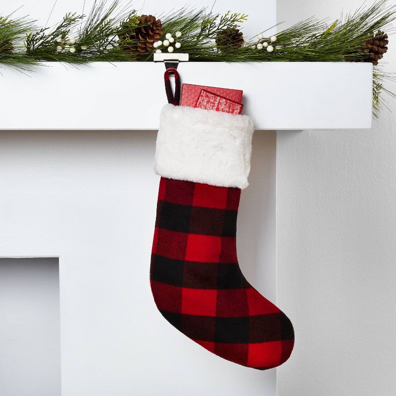 Buffalo Plaid Christmas Stocking Red/Black with Faux Fur Cuff - Wondershop™