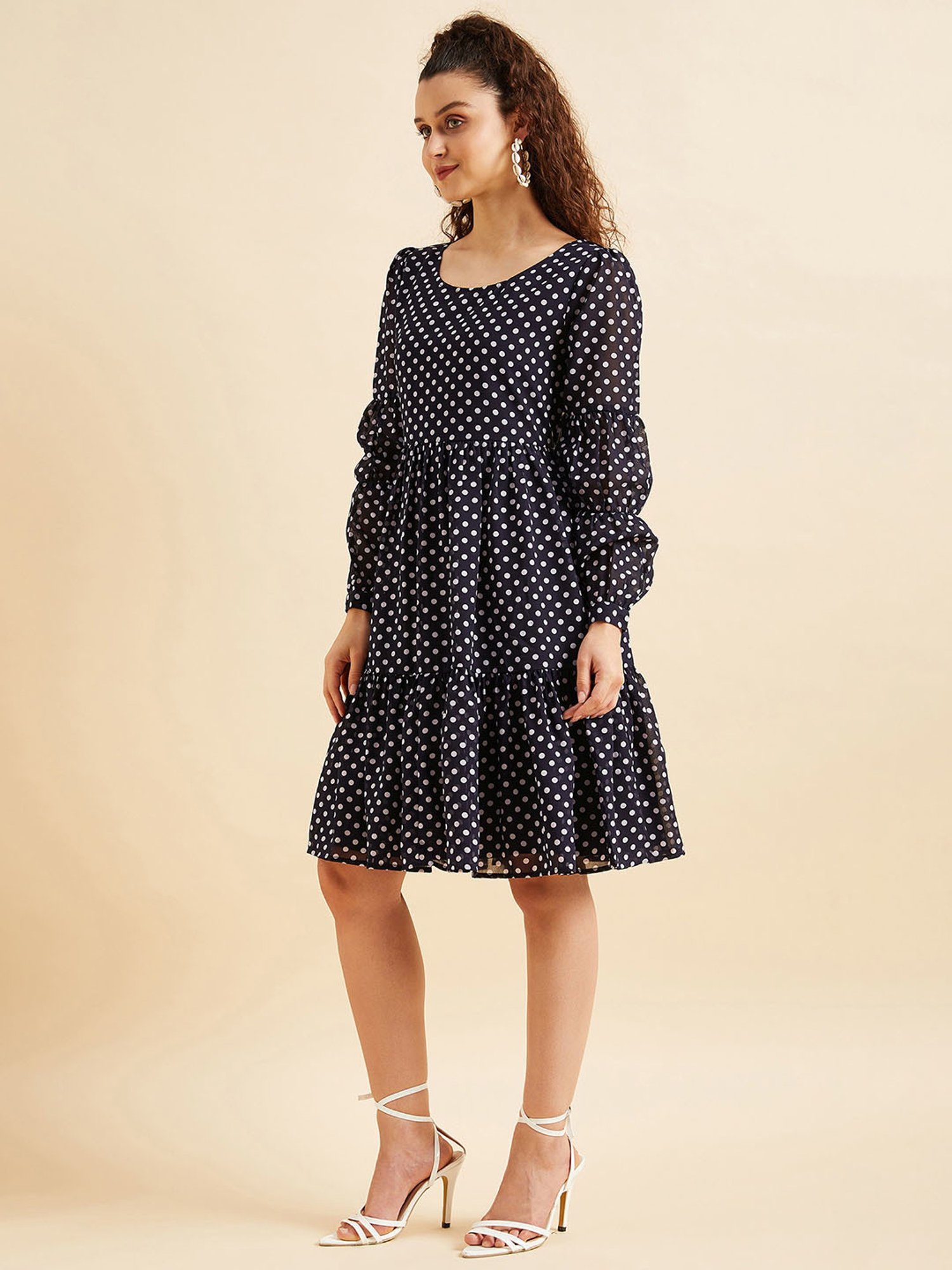 PANIT Navy Polka Dot Ethnic Dress