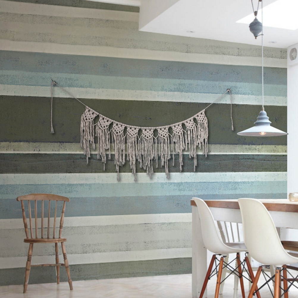 100x40cm Handmade Tassel Wall Hanging Tapestry Ornament Craft Indoor Home Hanging Decor (Beige)