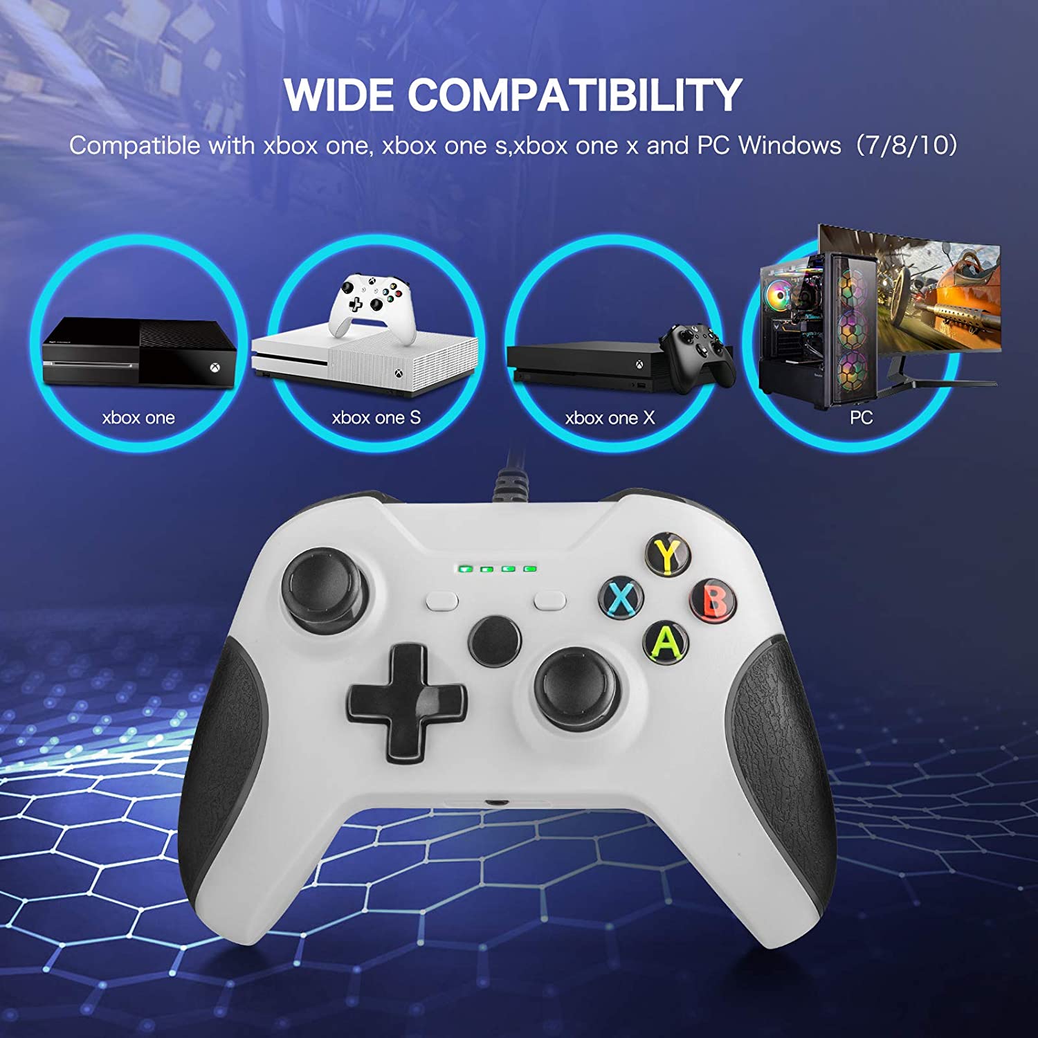 Wired Controller Compatible with Xbox One, USB Gamepad Controller with Dual Vibration, Headset Jack and Trigger Buttons for Xbox One/Xbox One S/Xbox One X/PC Windows 7/8/10