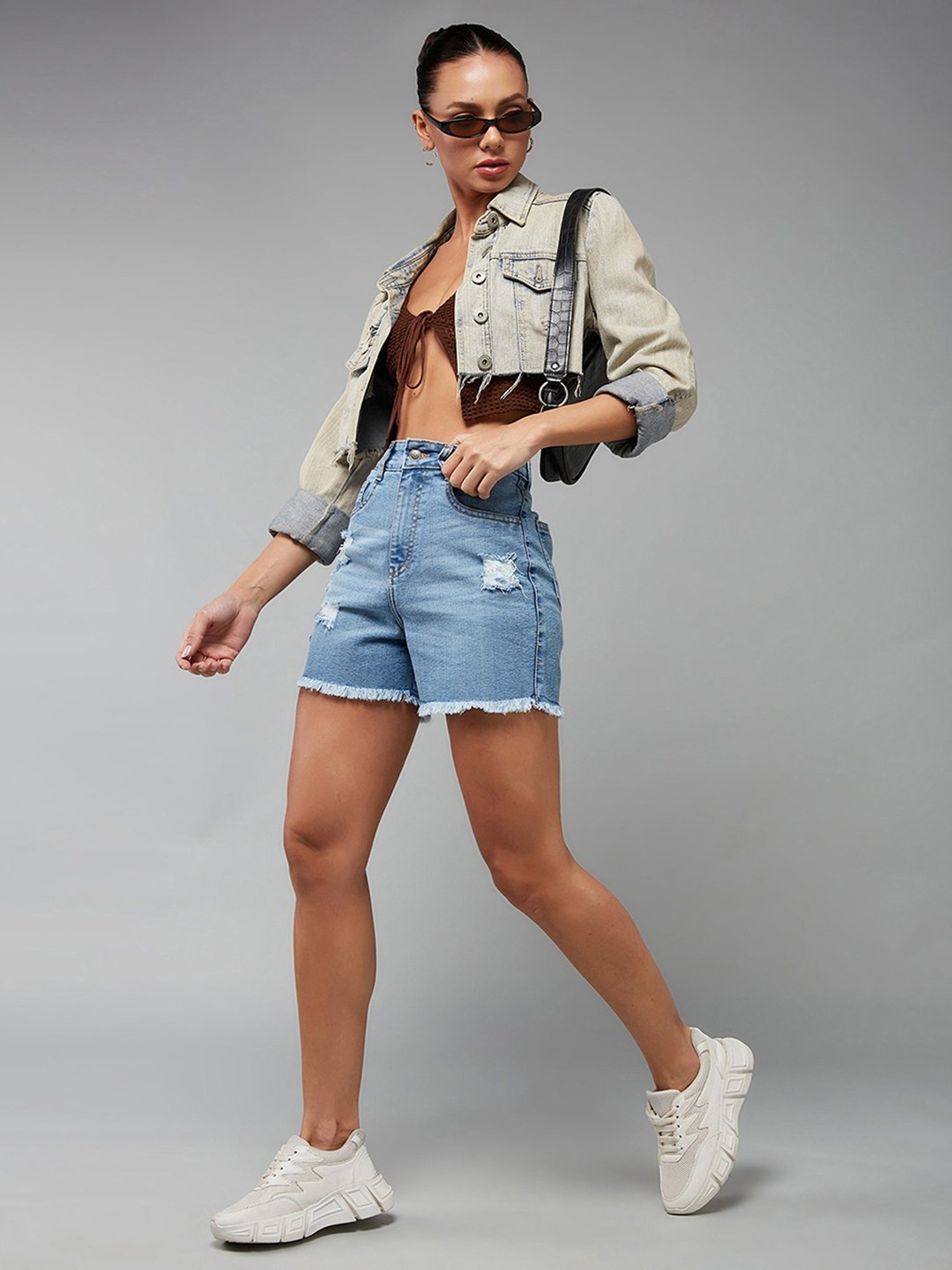 Miss Chase Blue Distressed Denim Shorts