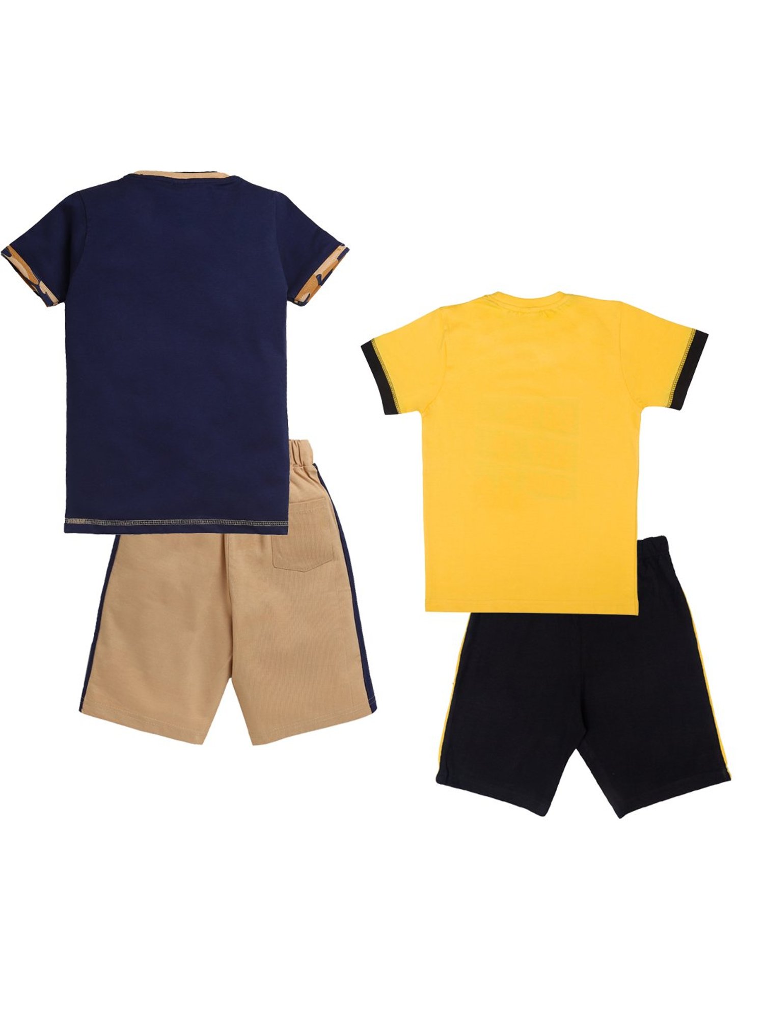 Todd N Teen Kids Yellow & Navy Printed T-Shirt with Bermudas (Pack Of 2)