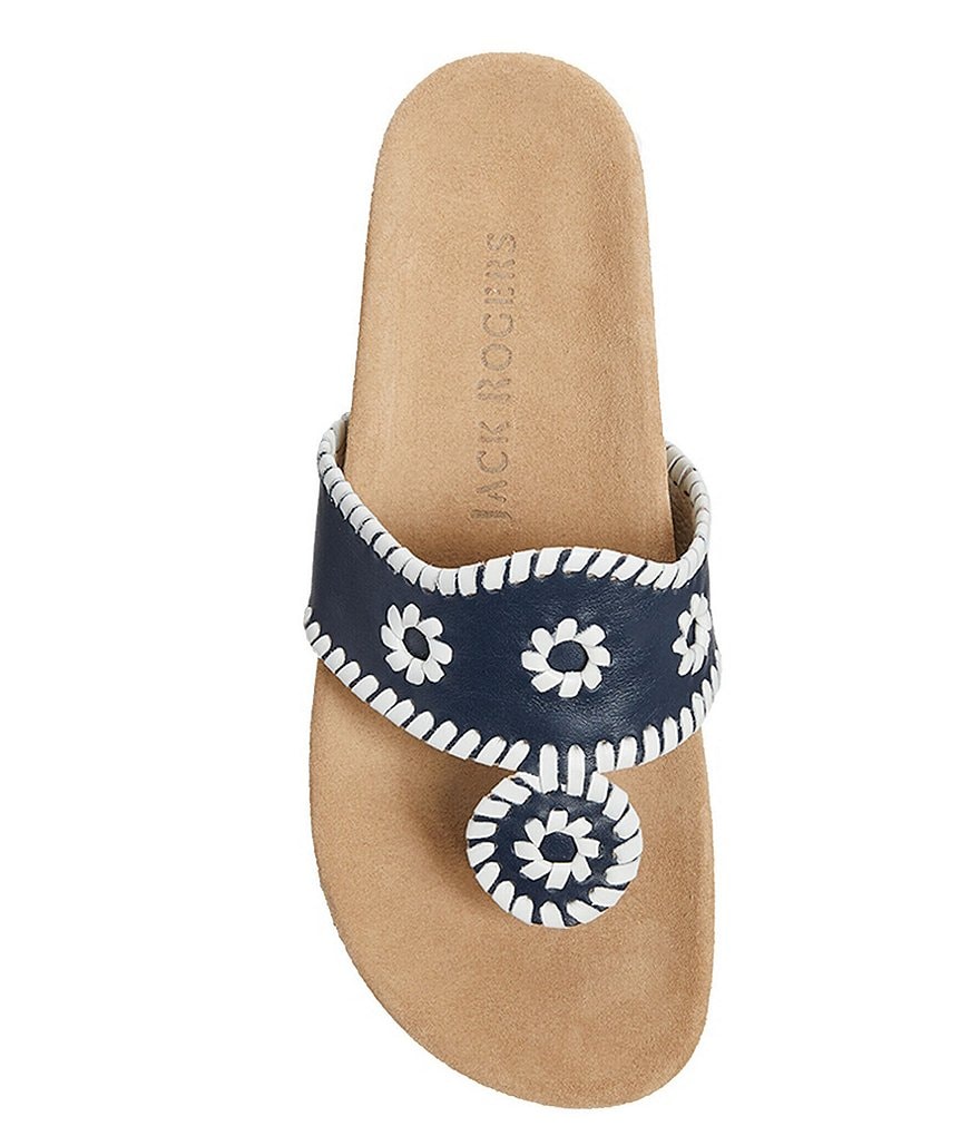 Jack Rogers Jacks Comfort Leather Whipstitch Detail Thong Sandals