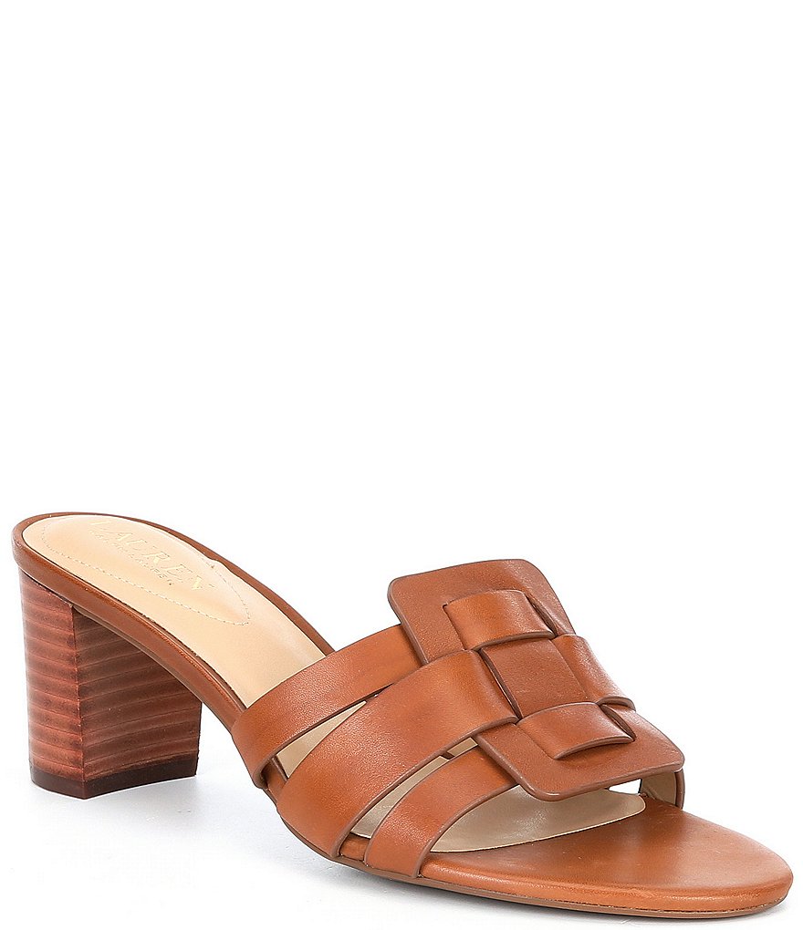 Lauren Ralph Lauren Whitnee Woven Leather Block Heel Mules