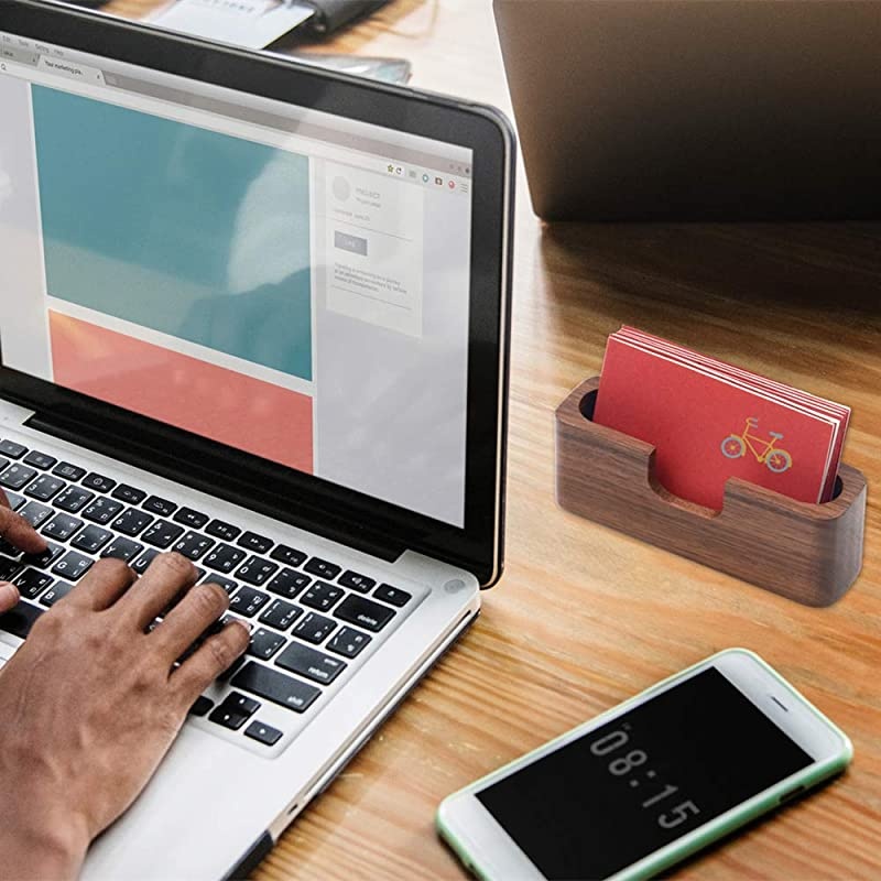 3Pack Walnut Wood Business Card Holder for Desk Wooden Business Card Organizer Case Stand