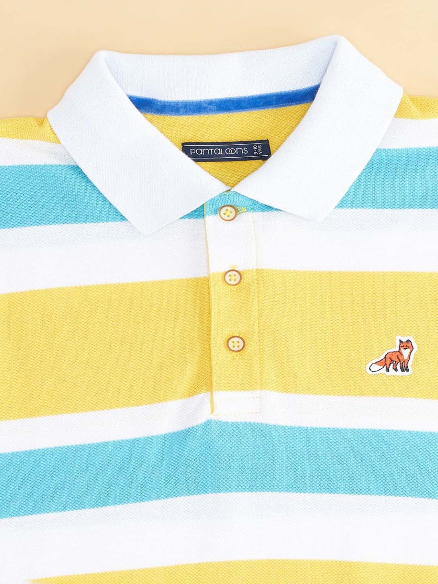 Pantaloons Junior Yellow & Blue Cotton Striped Polo T-Shirt