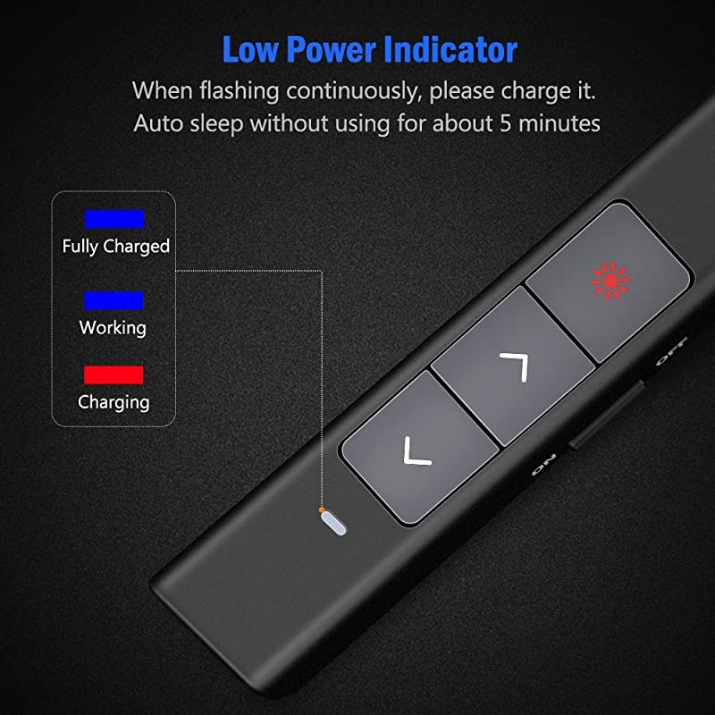 Rechargeable Presentation Clicker Red Laser Pointer for Cats Dogs, 100FT Wireless Presenter Remote PowerPoint Clicker Presentation Remote, 2.4GHz for Mac, Laptop, Computer