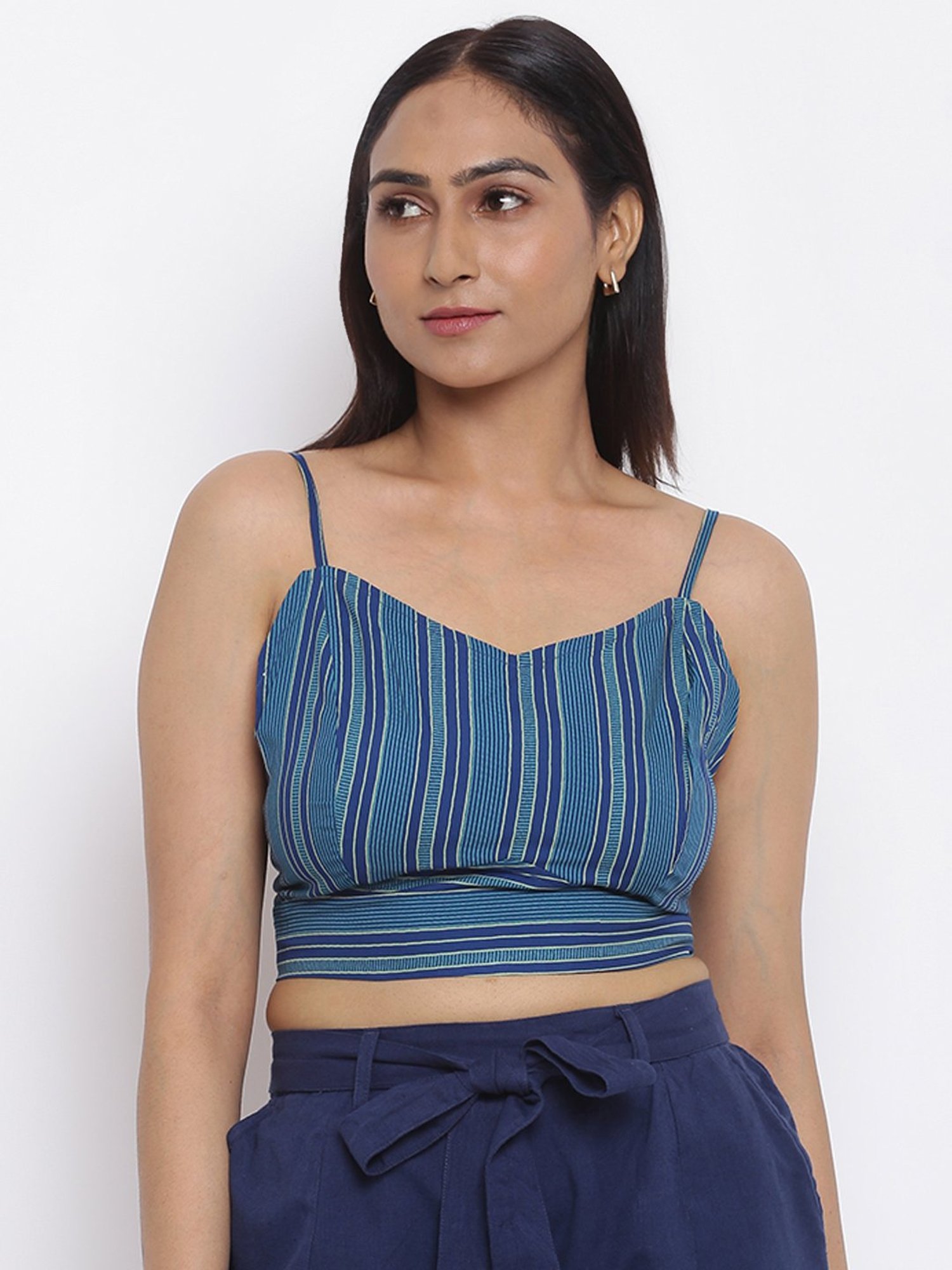 Fabindia Blue Striped Crop Top