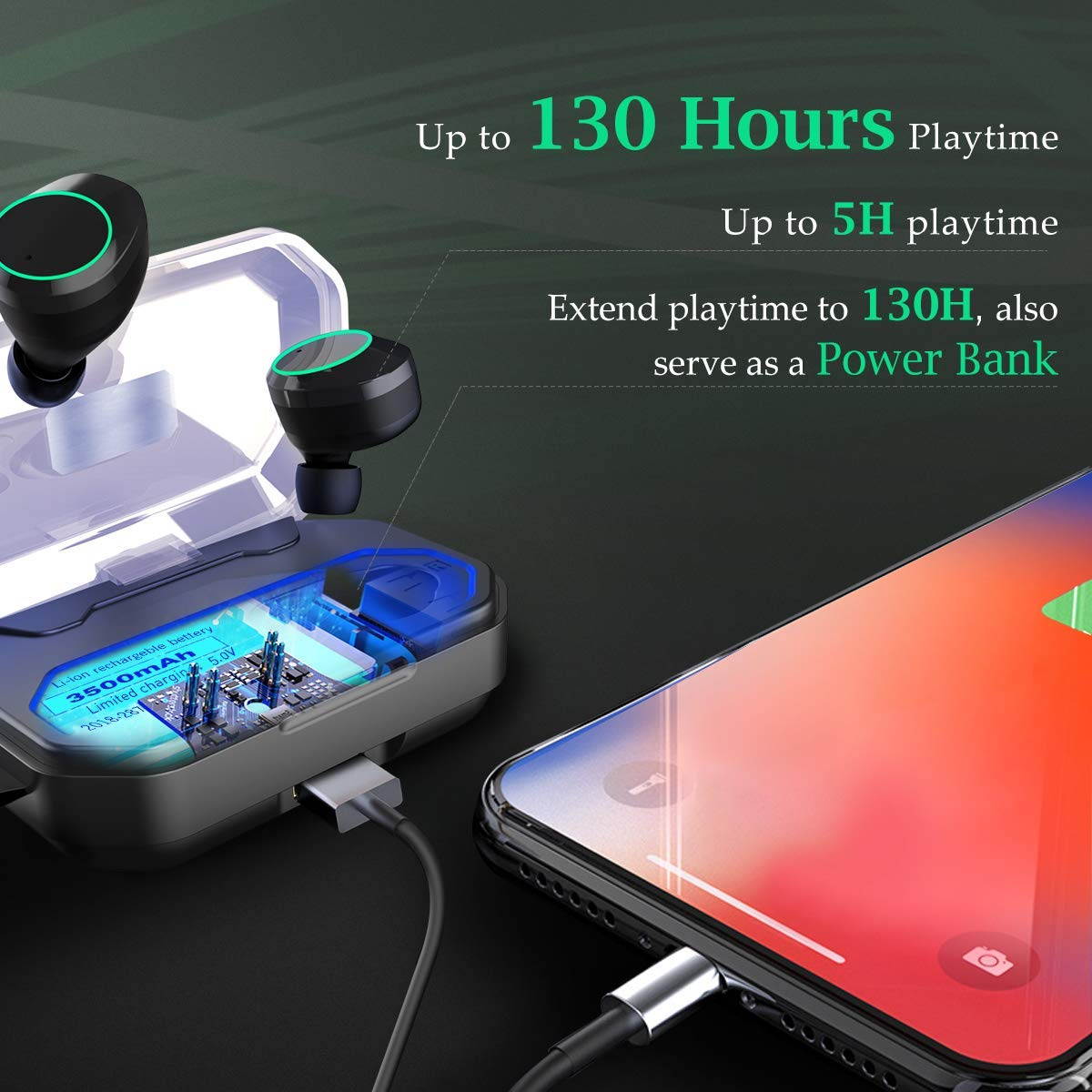 5pcs TWS Bluetooth 5.0 Wireless Earbuds With 4000Amh Charging Case IPX7 Waterproof TWS Stereo Headphones in-Ear Built-in Mic Headset Premium Sound with Deep Bass for Sport - Black