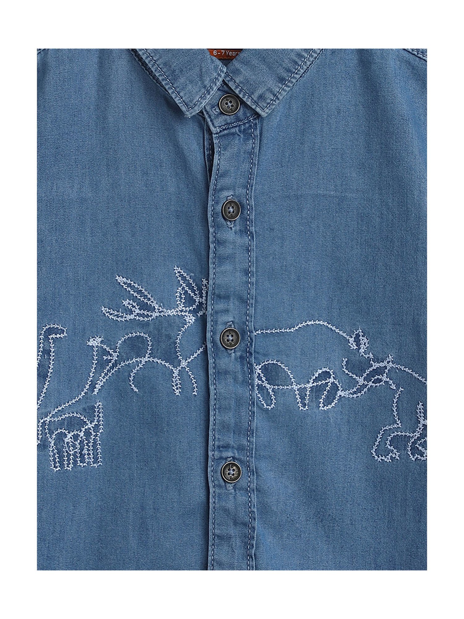 Tales & Stories Kids Blue Embroidered Full Sleeves Shirt