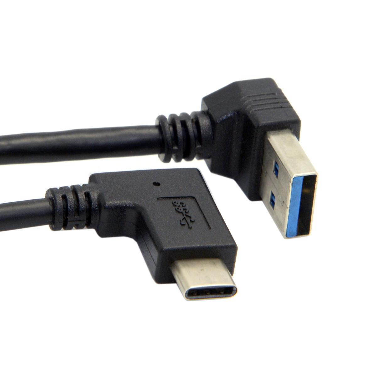 Down Angled 90 Degree USB 3.0 Male to Reversible Left & Right Angled USB 3.1 Type C USB-C Male Data Cable for Laptop Tablet Phone Macbook Black 30cm