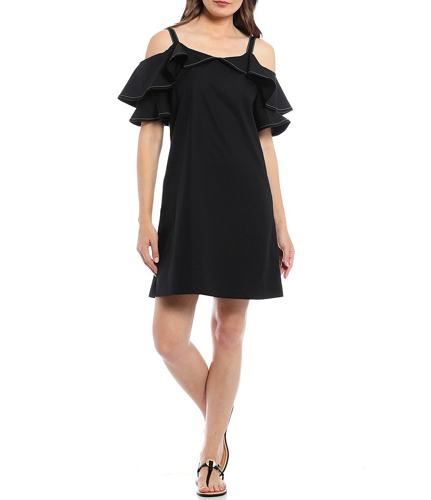Gibson & Latimer Cold Shoulder Contrast Stitch Poplin Dress