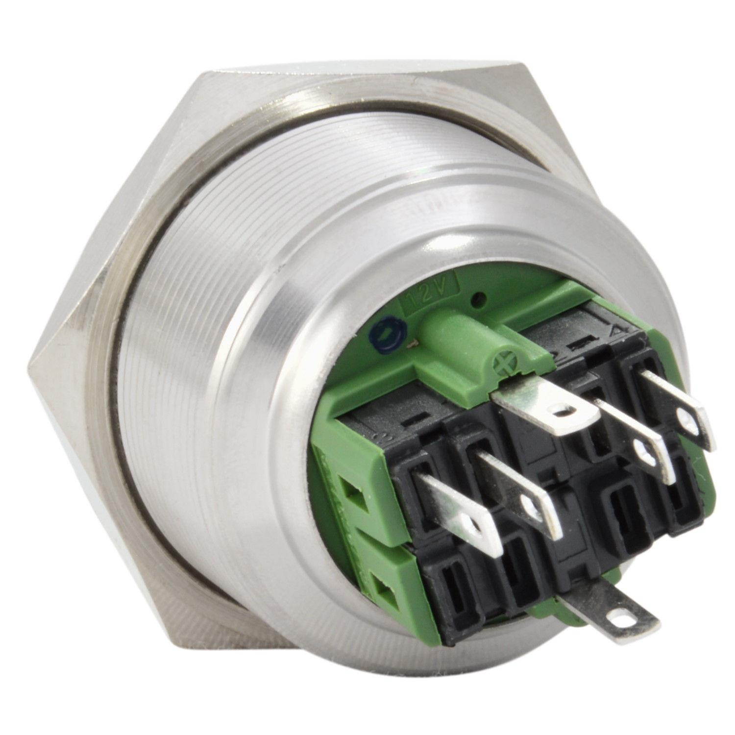 28mm Latching Push Button Power Switch Stainless Steel w/ Blue LED Waterproof