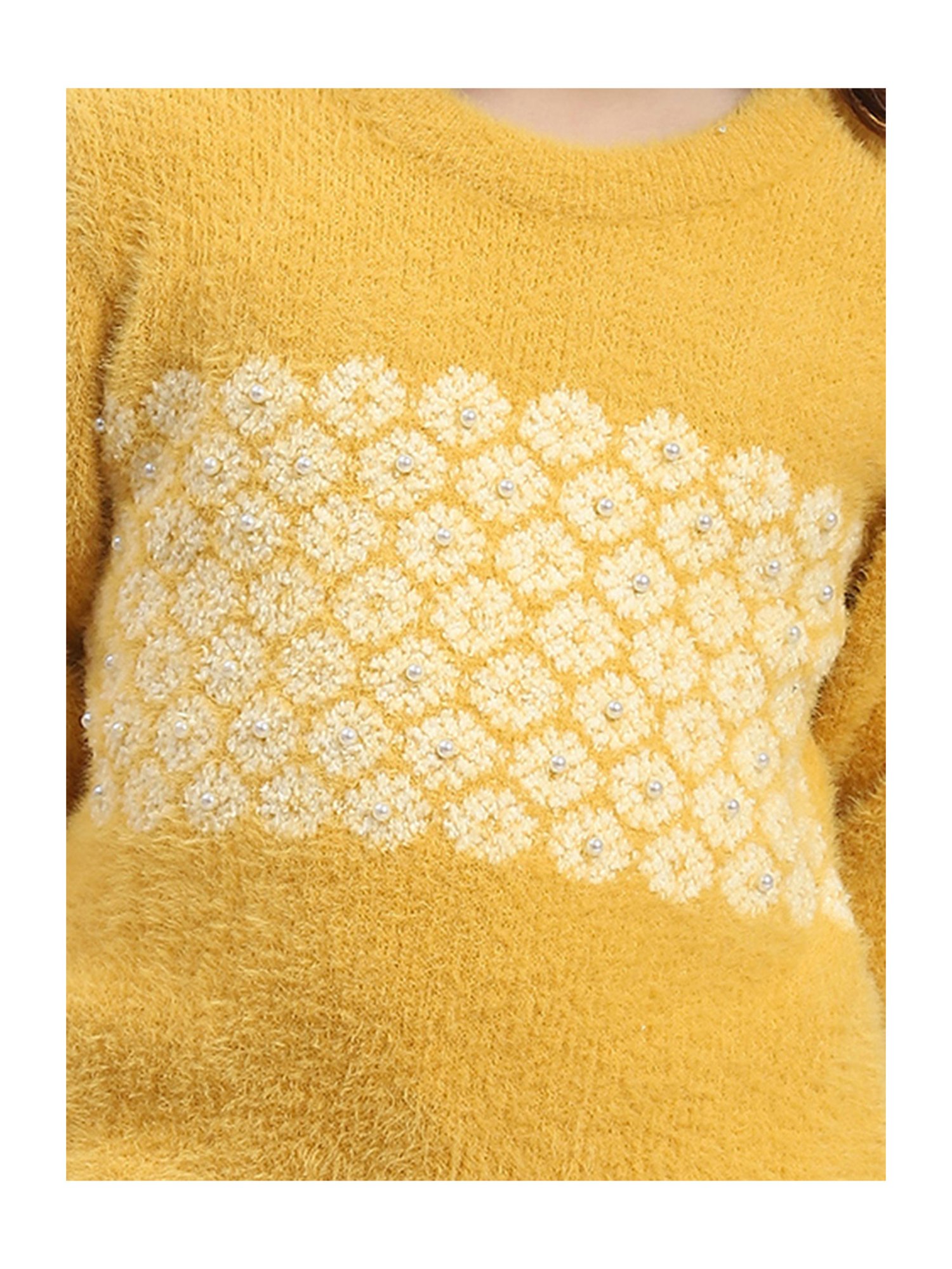 Monte Carlo Kids Mustard Self Design Full Sleeves Sweater