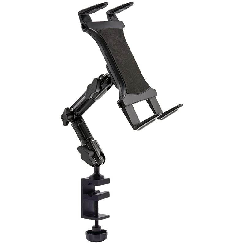 Heavy Duty 4-Way Adjust Aluminum Alloy Pole/Bar Cymbal Mic Microphone Stand Podium Tablet Holder Clamp Mount for iPad Pro Air Mini Samsung Galaxy Tab Surface Book Pro Google