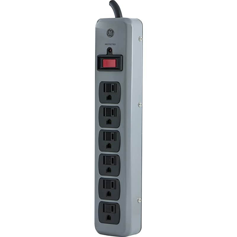 6 Outlet Sur Protector 3 Prong Power Strip 8 Ft Long Extension Cord SlidetoClose Safety Outlet Covers Heavy Duty Metal Design LED Protected Indicator Light Warranty UL Listed Grey 14021
