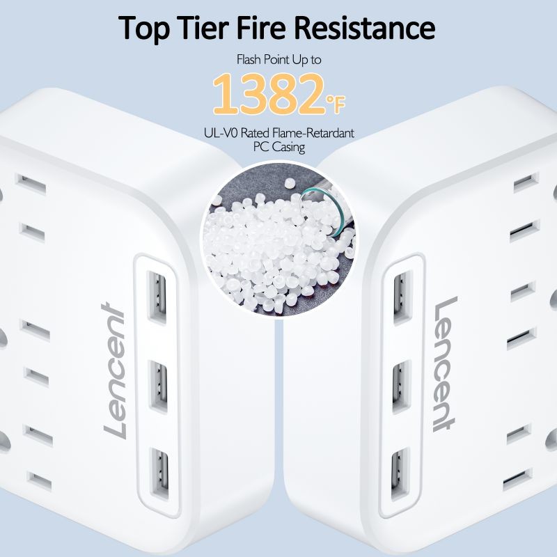 LENCENT 2 Prong Power Strip, 3 Prong to 2 Prong Outlet Adapter, 6.6ft Braided Extension Cord with Polarized Plug, 3 AC Outlets & 3 USB(5V 3.4A Max), Wall Mountable, Ideal for Non-Grounded Outlets