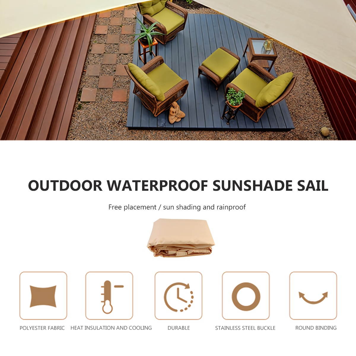 3x3x3m Triangle Sun Shade Sail Polyester Canopy Waterproof UV Block for Garden Swimming Pool (Grey)