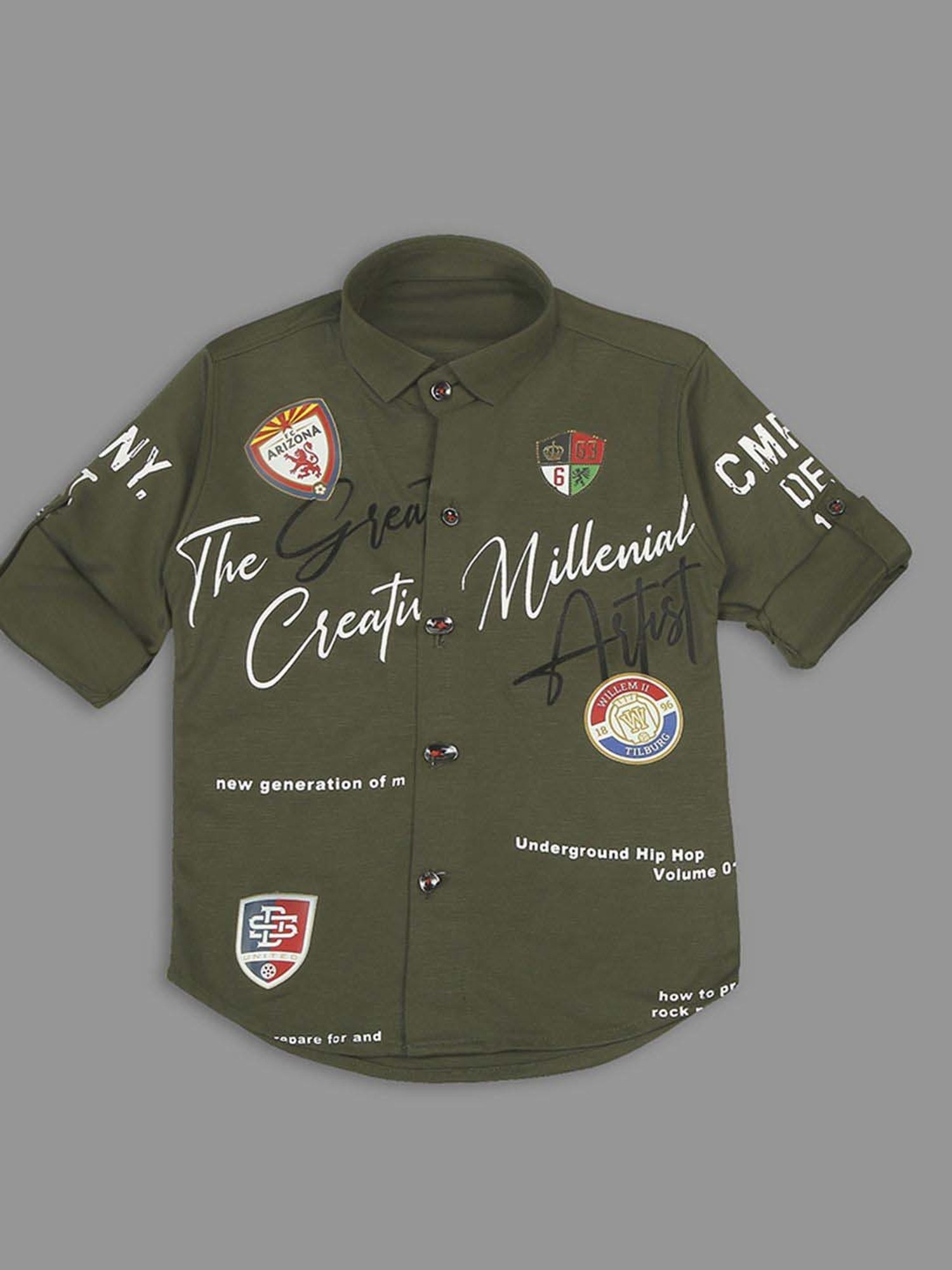 Kids Island Boys Green & Grey Embroidery Full Sleeves Clothing Set