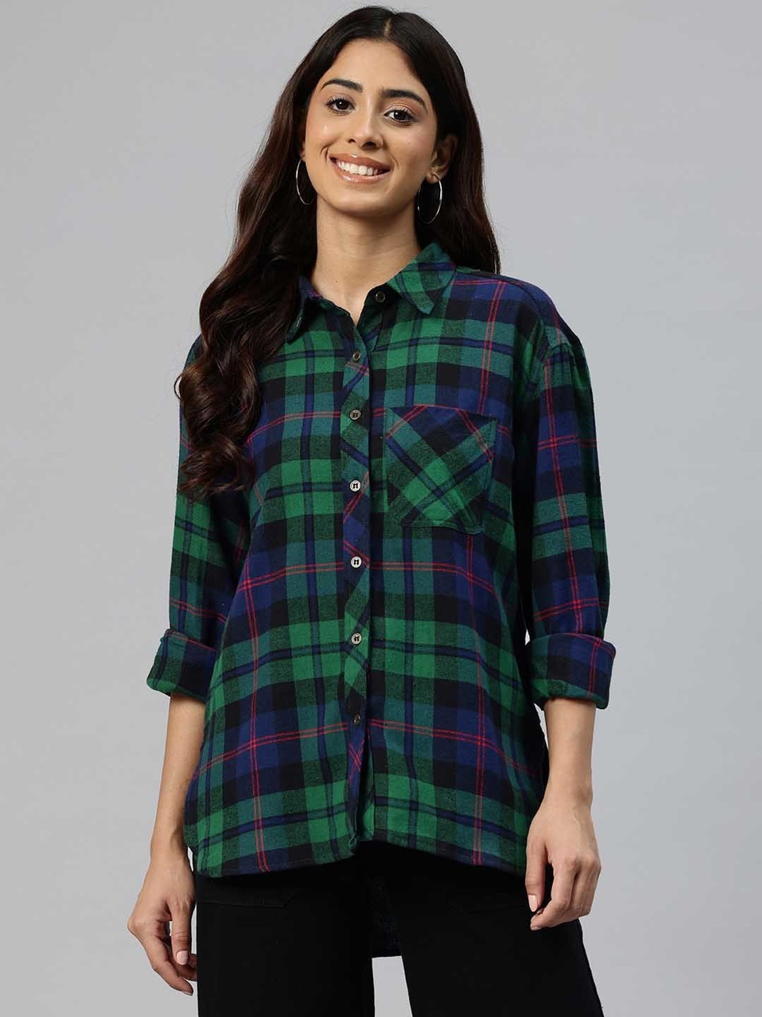One Femme Green Check Shirt