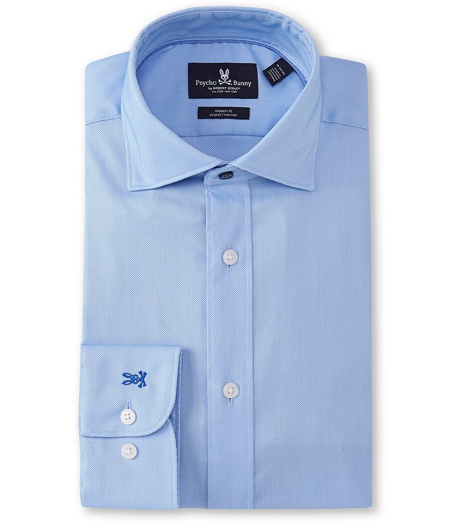 Psycho Bunny Non-Iron Modern Fit Spread-Collar Solid Dress Shirt